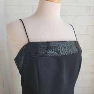 Vintage 90s Jones New York Cocktail Dress Spaghetti Strap Size 12 Black Beaded